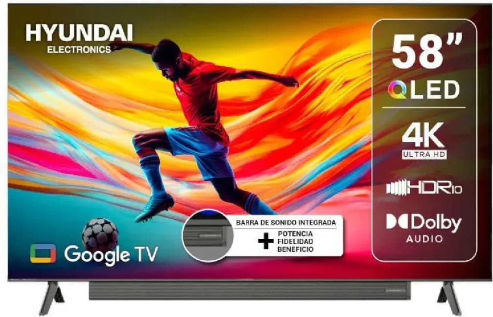 Televisor Hyundai 58 pulgadas QLED Smart TV Sound Bar Google HYLED5815SQG